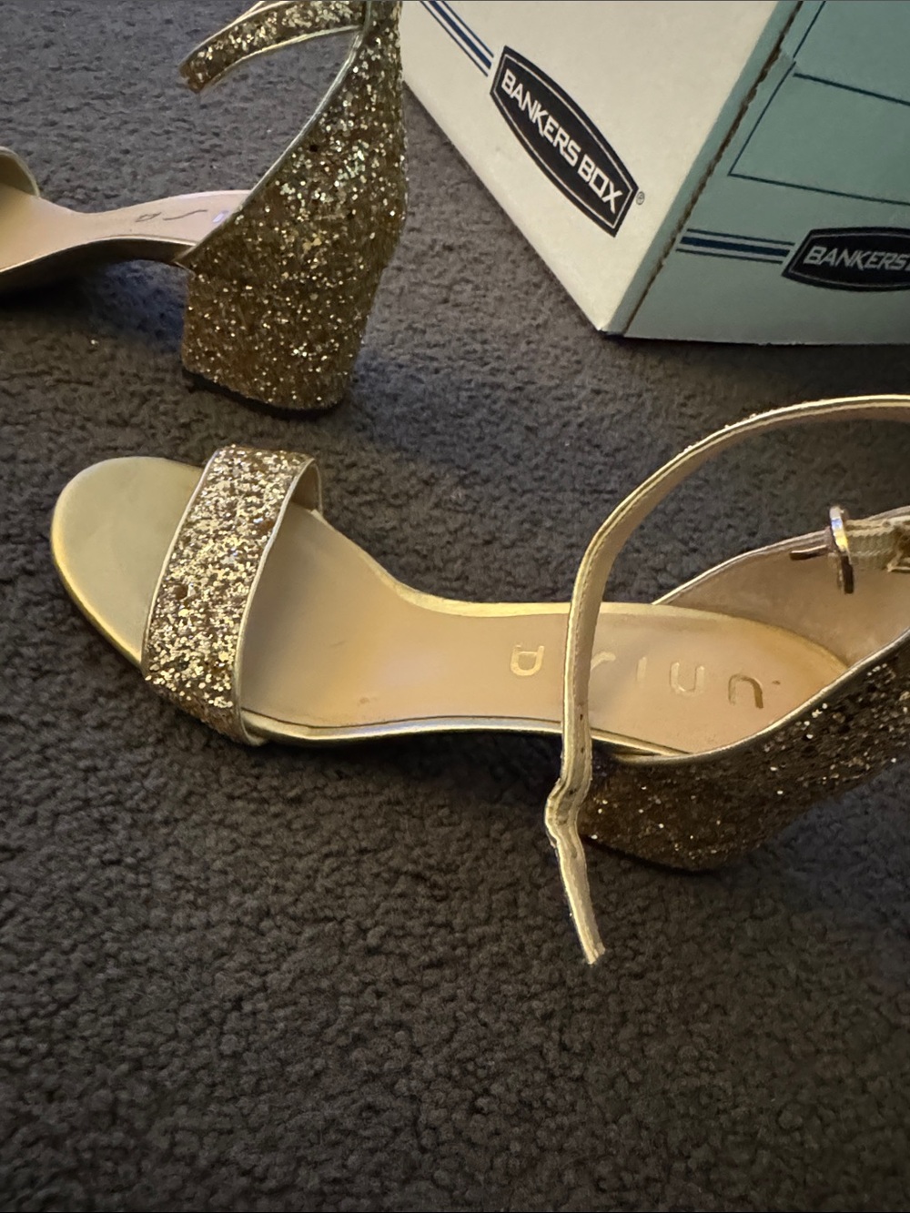 Unisa Gold Glitter Ankle-Strap Block Heels - Picture 2 of 4